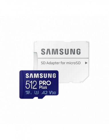 Безопасные цифровые карты микро 512GB MicroSD (Class 10) UHS-I (U3) +SD adapter- Samsung PRO Plus MB-MD512KA (RW:160120MBs)
