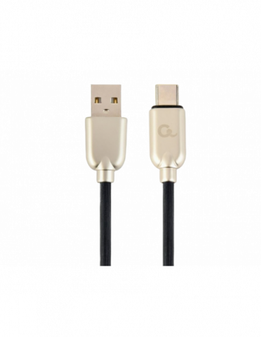 Cablu Type-C to USB Blister Type-C USB2.0- AMCM- 1.0m- Cablexpert Premium Ruber Black- CC-USB2R-AMCM-1M