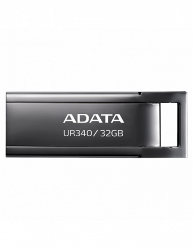 Металл/Высокая скорость/Премиум 32GB USB3.1 Flash Drive ADATA UR340- Black- Metal Case- Slim Capless- Keychain (R:Up to 100 MBs)