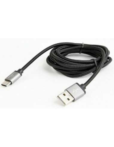 Cabluri USB, periferice Cable USB2.0Type-C Cotton braided - 1.8m - Cablexpert CCB-mUSB2B-AMCM-6, Black, USB 2.0 A-plug to type-C