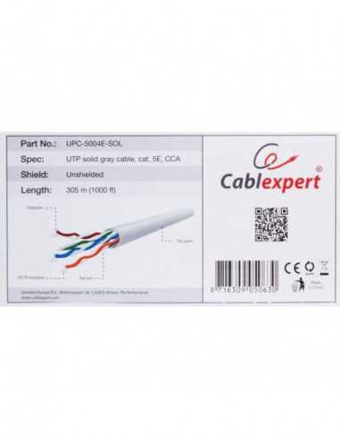Accesorii pentru cablu torsadat Cable UTP Gembird UPC-5004E-SOL, Solid Gray cable, AWG24 solid CCA, cat. 5E, 305m