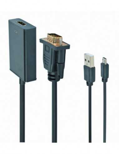 Adaptoare Adaptoare Adapter VGA-HDMI - Gembird A-VGA-HDMI-01, VGA to HDMI adapter cable, 0.15m, black