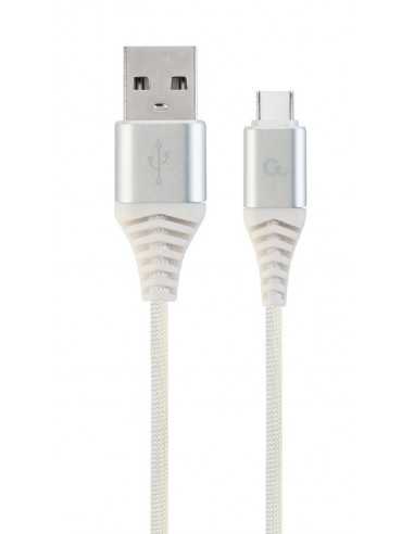 Cabluri USB, periferice Cable USB2.0Type-C Premium cotton braided - 1m - Cablexpert CC-USB2B-AMCM-1M-BW2, SilverWhite, USB 2.0 A