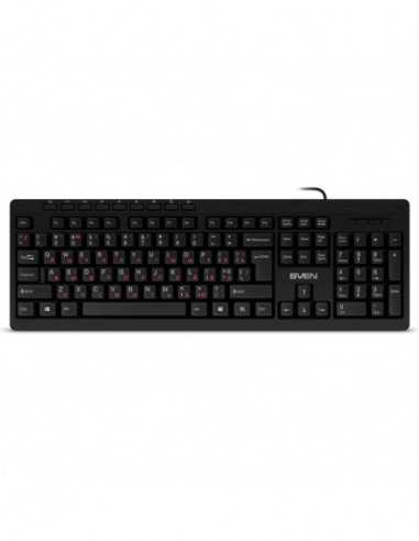 Tastaturi SVEN SVEN KB-C3010, Keyboard, Waterproof construction, 113 keys, 9 shortcut key, 1.5m, USB, Black