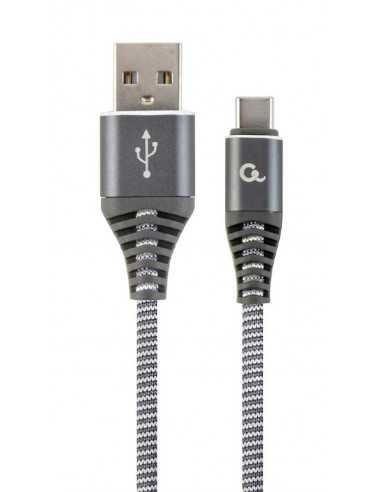 Cabluri USB, periferice Cable USB2.0Type-C Premium cotton braided - 1m - Cablexpert CC-USB2B-AMCM-1M-WB2, SpacegreyWhite, USB 2.