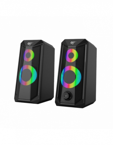 Boxe 2.0 Gaming Speakers Havit SK202, 2x2.5 drivers, 2x3W RMS, 4Ohm, 3.5mm+USB, RGB, Black