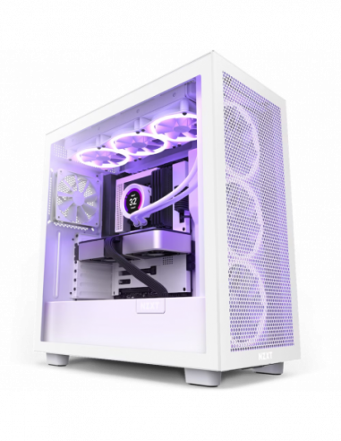Carcase NZXT Case ATX NZXT H7 Flow, 2xUSB 3.2, 1xType-C, 2x120mm, Tempered Glass, Mesh Freont, White