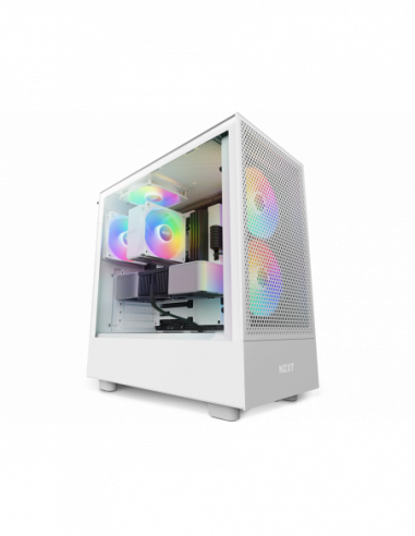 Carcase NZXT Case ATX NZXT H5 Flow RGB, 1xUSB 3.2, 1xType-C, 2x120mm amp 2x140mm, Tempered Glass,Mesh Freont,White