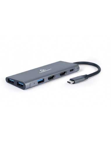 Cuplare și conectare Docking Station Gembird A-CM-COMBO3-01, 3xUSB 3.1, 2xHDMI, Type-C, PD 60W