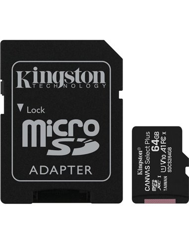 Карта памяти microSD Kingston Canvas Select Plus V10/ 100MBps/ 64GB+ SD adapter