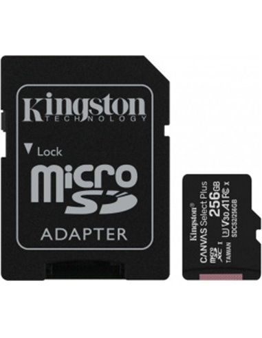 Карта памяти microSD Kingston Canvas Select Plus V30/ 100MBps/ 256GB + SD adapter