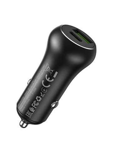 Incarcator auto USB HOCO Z38 Resolute / 1 x USB + 1 x USB-C / Total output: 38W / up to PD3.0 / QC3.0 / Black