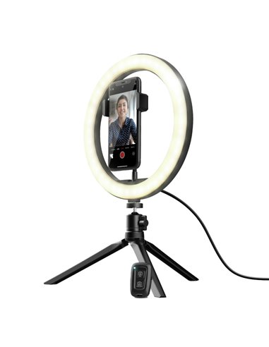 Trust Maku, Ring Light Vlogging kit, Improve your vlogs with this 10 inch ring light, including remote controls, tripod and p...