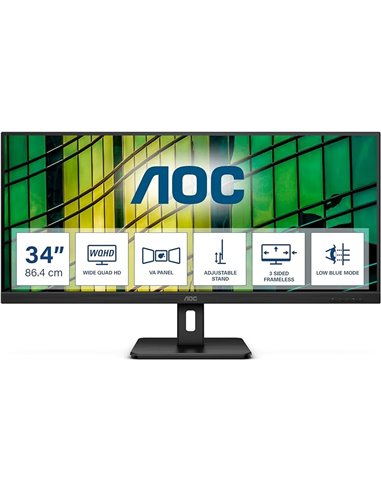 34.0” Monitor AOC U34E2M / WQHD / 21:9 / 100Hz / Black