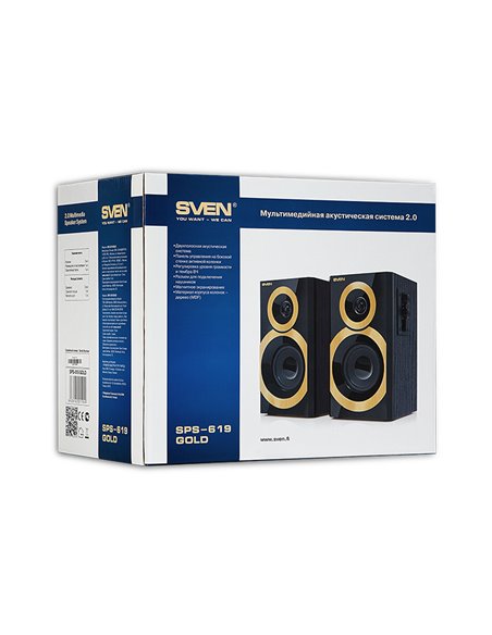 Boxe pentru calculator 2.0 SVEN SPS-619, Negru/Auriu
