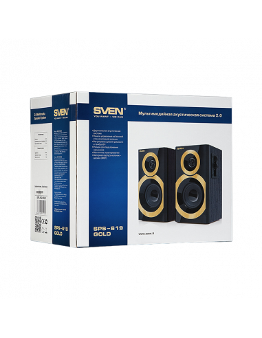 Boxe pentru calculator 2.0 SVEN SPS-619, Negru/Auriu