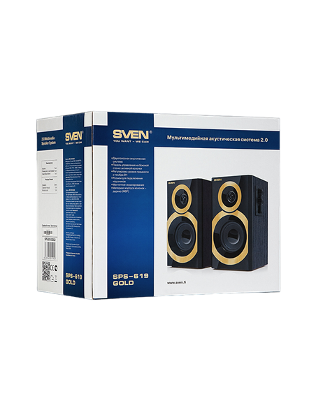 Boxe pentru calculator 2.0 SVEN SPS-619, Negru/Auriu