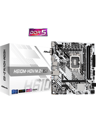 Материнская плата ASRock H610M-HDV/M.2+ D5, LGA1700, Intel H610, Micro-ATX