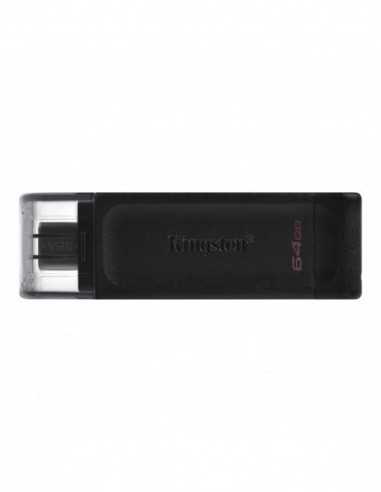 Unități flash USB 64GB USB-С3.2 Kingston DataTraveler 70, Black, USB-C, Cap design, Stylish and slim plastic casing fits, Keyri