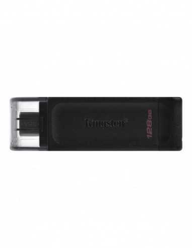 Unități flash USB 128GB USB-С3.2 Kingston DataTraveler 70, Black, USB-C, Cap design, Stylish and slim plastic casing fits, Keyr