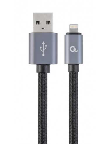 Кабели USB, периферия Cable 8-pin (Lightning) Cotton braided - 1.8m - Cablexpert CCB-mUSB2B-AMLM-6, Black, Professional series, 