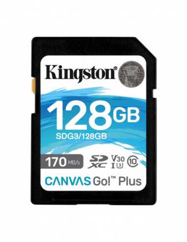 Carduri digitale securizate 128GB SD Class10 UHS-I U3 (V30) Kingston Canvas Go! Plus, Read: 170MBs, Write: 70MBs, Ideal for DSL