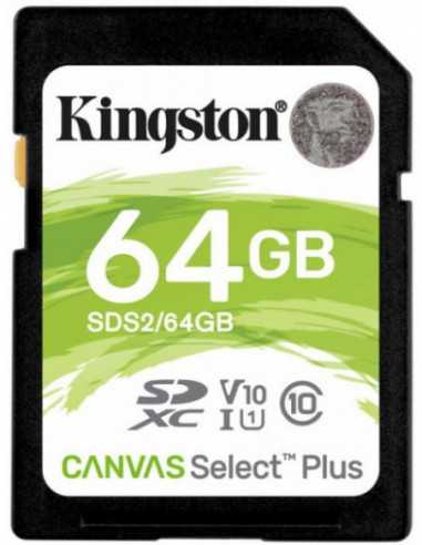 Carduri digitale securizate 64GB SD Class10 UHS-I U1 (V10) Kingston Canvas Select Plus, Up to: 100MBs
