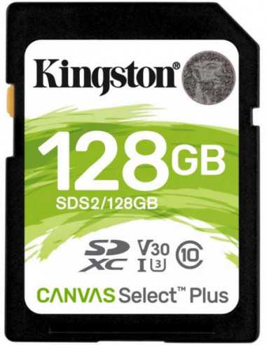 Carduri digitale securizate 128GB SD Class10 UHS-I U1 (V10) Kingston Canvas Select Plus, Read: 100MBs. Write: 85MBs