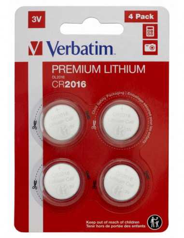 Батарейки AA, AAA - щелочные Verbatim Lithium Battery CR2016 3V 4pcs, Blister pack