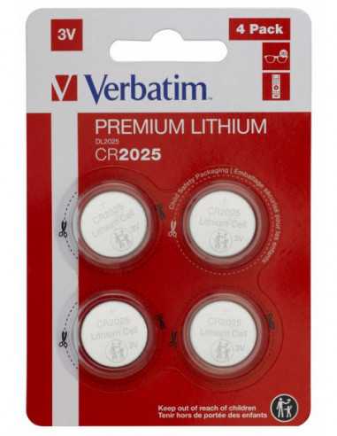 Батарейки AA, AAA - щелочные Verbatim Lithium Battery CR2025 3V 4pcs, Blister pack