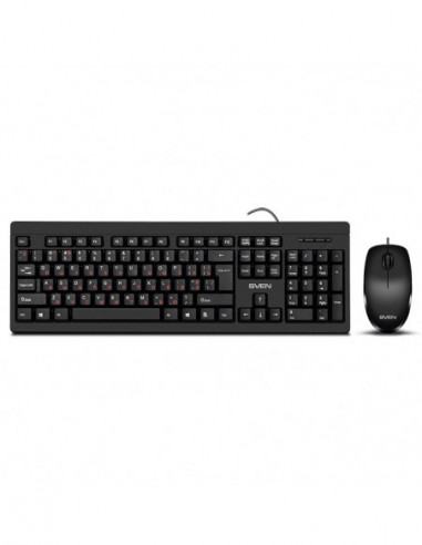 Клавиатуры SVEN SVEN KB-S320C, Keyboard 104 keys + Mouse (Optical 800 dpi, 3+1 (scroll wheel)), Waterproof design, 1.5m, USB, Bl