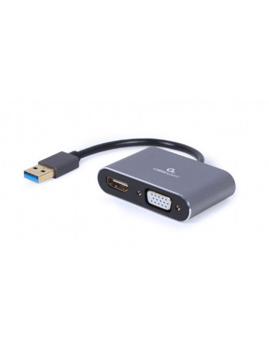 Адаптеры Adapter USB to HDMI + VGA - Gembird A-USB3-HDMIVGA-01, USB to HDMI + VGA display adapter, Supports resolutions 4K at