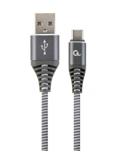 Кабели USB, периферия Cable USB2.0Type-C Premium cotton braided - 1m - Cablexpert CC-USB2B-AMCM-1M-WB2, SpacegreyWhite, USB 2.0 