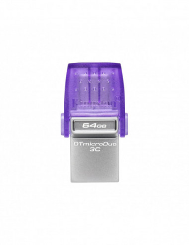 USB-накопители 64GB USB3.2 Kingston DataTraveler microDuo 3C G3, Purple, USB-C OTG + USB-A, Ultra-small (Read 200 MBytes, Write