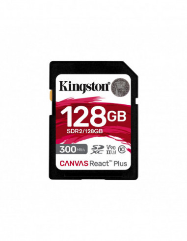 Безопасные цифровые карты 128GB SD Class10 UHS-II U3 (V90) Kingston Canvas React Plus, Ultimate, Read: 300Mbs, Write: 260Mbs, 