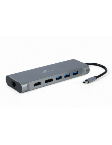 Cuplare și conectare Adapter 8-in-1: USB 3 hub, 4K HDMI, DisplayPort and Full HD VGA video, stereo audio, Gigabit LAN port, card