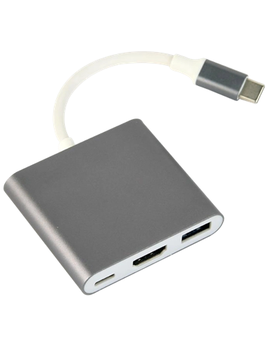 Видеоадаптер Cablexpert A-CM-HDMIF-02-SG, USB-C (M) x USB-C (F) - XHDMI (F) x USB A (F), 0,1м, Серебристый