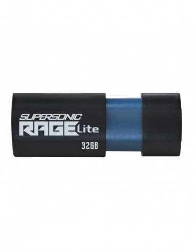Unități flash USB 32GB USB3.2 Patriot Supersonic Rage Lite Black, Retractable design (Up to 120MBs Read Speed)