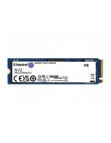 M.2 PCIe NVMe SSD M.2 NVMe SSD 4.0TB Kingston NV2, Interface: PCIe4.0 x4 NVMe1.3, M2 Type 2280 form factor, Sequential Reads 35
