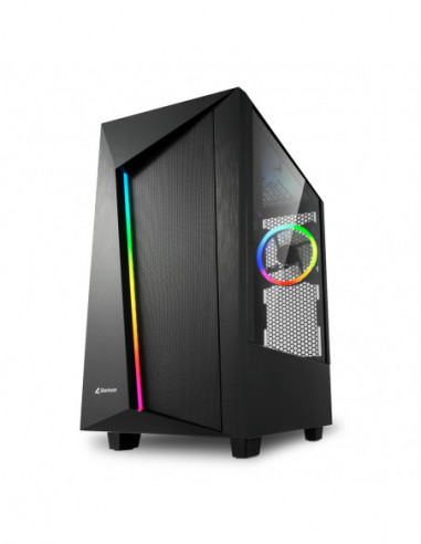 Carcase Sharkoon Sharkoon REV 100 ATX Case, with Right-Side Panel of Tempered Glass, without PSU, MB Installed vertically, Tool