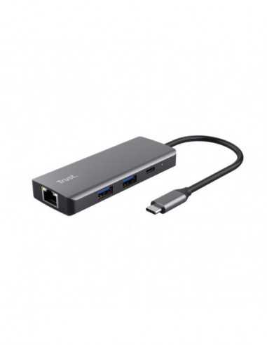 Cuplare și conectare Trust Dalyx 6-in-1 USB-C Multiport Adapter, USB v.3.1 gen 1, HDMI V 2.0 (38402160@60Hz , 1080P@120HZ) Giga