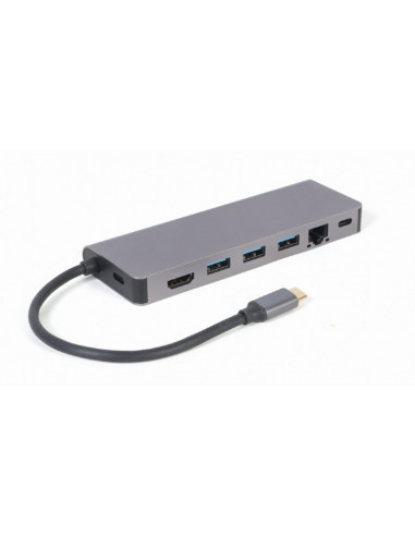 Соединение и подключение Gembird A-CM-COMBO5-05, USB Type-C 5-in-1 multi-port adapter (Hub + HDMI + PD + card reader + LAN), 3