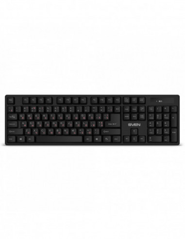Tastaturi SVEN SVEN KB-C2100W, Wireless Keyboard, 2.4GHz, Multimedia Keyboard (104 keys), Low battery indicator, USB, Black, Rus