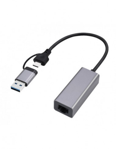Adaptoare de rețea 10-100-1000M Gembird A-USB3AC-LAN-01, USB 3.1 + type-C Gigabit network adapter, Chipset RTL8153, space grey