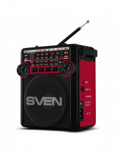 Портативные колонки SVEN SVEN SRP-355 Red, FMAMSW Radio, 3W RMS, 8-band radio receiver, built-in audio files player from USB-fas