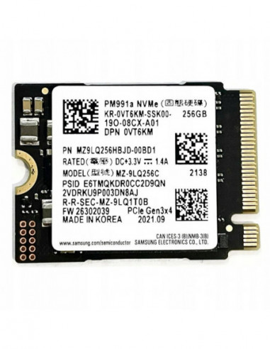 M.2 PCIe NVMe SSD M.2 NVMe SSD 256GB Samsung PM991a, Interface: PCIe3.0 x4 NVMe1.3, M2 Type 2242 form factor, Sequential Read