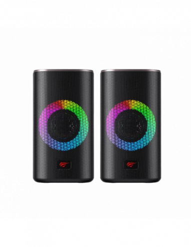 Boxe 2.0 Gaming Speakers Havit SK212, 2x2.5 drivers, 2x3W RMS, 4Ohm, 3.5mmBT, RGB, Black