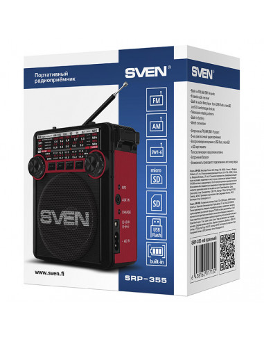 Портативное радио SVEN SRP-355, Черный/Красный