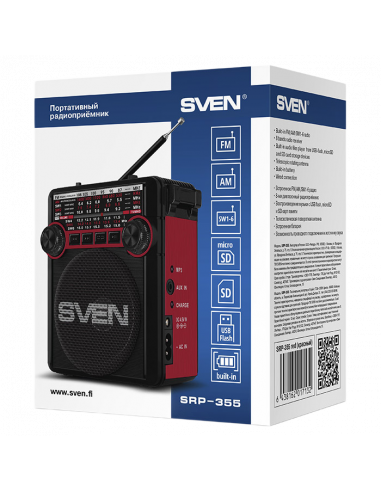 Портативное радио SVEN SRP-355, Черный/Красный