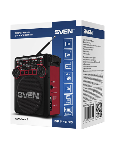 Портативное радио SVEN SRP-355, Черный/Красный